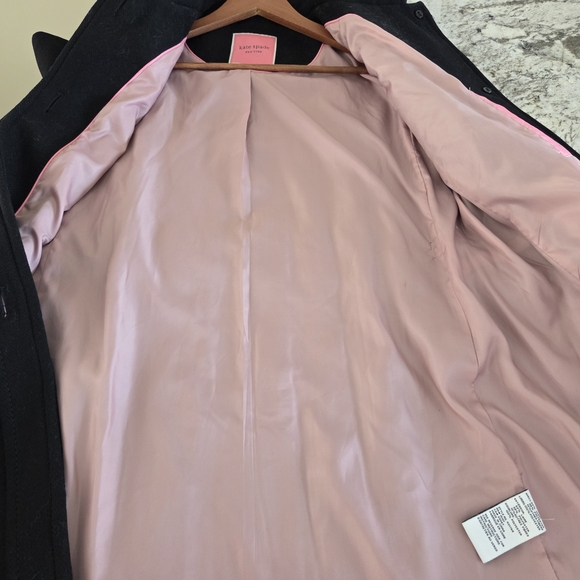 NWOT Kate Spade A Line Pink Lined Black Wool Coat. Size L - Picture 5 of 11